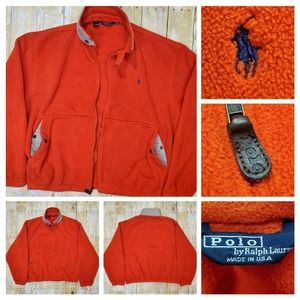 Rare Polo Ralph Lauren Vtg 90’s XL Orange Harrington Fleece Jacket Made In USA